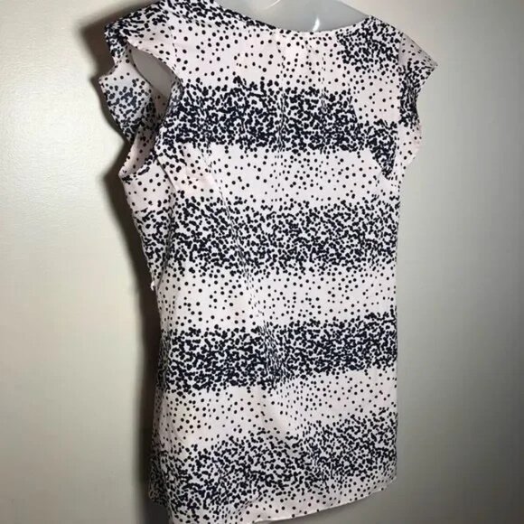 MOTHERHOOD MATERNITY PINK/BLACK POLKA DOT POLYESTER FLUTTER BLOUSE SMALL-EUC - Picture 3 of 5
